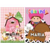 30 livros de colorir fazendinha rosa - personalizado com nome - lembrancinha personalizada para fest