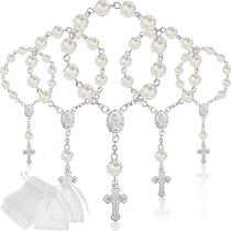 30 PCS de Rosarios Mini Acrílicos para Bautizo Jadive de 11.5 cm en Plata