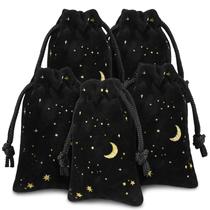 30 peças Hillban, 2 x 3 polegadas, veludo preto, bolsas com cordões para joias, bolsa Moon Star, com cordões, sacolas de joias para embalagem de presentes, aniversário de casamento, Natal, Eid Mubarak
