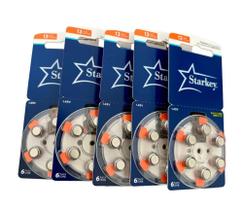 30 Pilhas Auditivas Starkey 13- Selo Laranja, 05 cartelas.