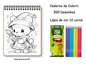 300 Desenhos para colorir + Lapis De Cor 12 Cores