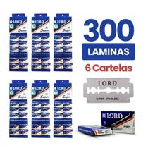 300 Lâminas de Barbear Inteira LORD Super, para Navalhete, 6 Cartelas com 50un.