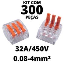 300un Conector Emenda Derivação Para Iluminação 3 vias 4mm² 32A/450V