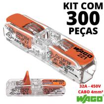 300un Conector Wago 221-2411 2 vias 32A/450V Emenda Linha Reta Original