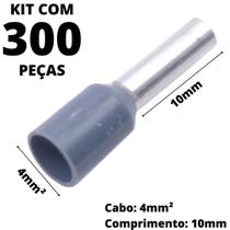 300un Terminal Tubular Ilhós Pré-isolado Simples Para Cabo de 4mm² Metal 10mm Cinza E4010