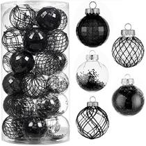 30ct enfeites de bola de Natal-60mm/2.36 "Shatterproof plástico transparente bolas de Natal enfeites conjunto com espumante delicado recheado, decorações de árvore de Natal penduradas (preto)