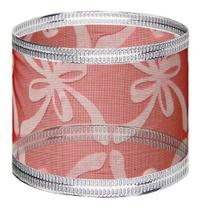 30m Fita Natalina Aramada Organza Vermelho Prata 6,3cm Larg