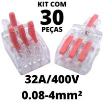 30un Conector Elétrico Emenda Derivação Para Iluminação 4 vias 1 entrada 3 saídas 4mm² 32A/400V Laranja