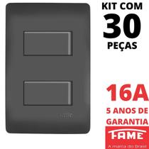 30un Interruptor Paralelo Three Way 2 Teclas 10A Com Placa 4x2 Habitat Black FAME