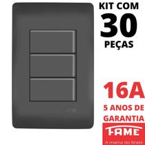 30un Interruptor Paralelo Three Way 3 Teclas 10A Com Placa 4x2 Habitat Black FAME