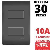 30un Interruptor Simples 2 Teclas 10A Com Placa 4x2 Habitat Black FAME