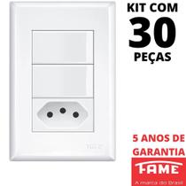 30un Interruptor Simples 2 Teclas 16A e Tomada Padrão 2P+T 10A Com Placa Evidence FAME