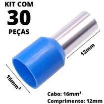 30un Terminal Tubular Ilhós Pré-isolado Simples Para Cabo de 16mm² Metal 12mm Azul E16-12