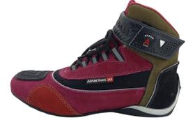320AT-Bota Tênis Motociclista Cano Alto Couro com protetores de borracha Refletivos Vermelho rosa 320AT-Bota Tênis Motociclista Cano Alto Couro com protetores de borracha Refletivos Vermelho rosa