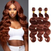 33 feixes de cabelo humano, feixes de ondas corporais marrom-avermelhadas, cabelo humano, 16, 18, 20 polegadas, extensões de cabelo ruivo, cobre, trama dupla, feixes úmidos e ondulados, pacotes sedosos e macios de tecido corporal ruivo