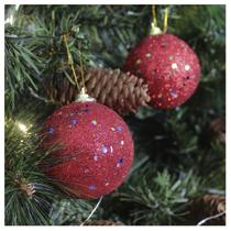 36 Bolas Enfeite Natalino Árvore Natal Vermelho Gliiter 70Mm - Gici Christmas