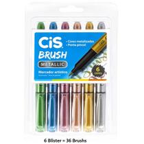 36 Brush Pen 6 Cores Metallic Cis - (6 estojos c/ 6 unid)
