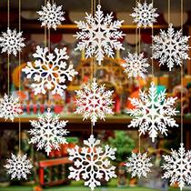 36 Peças de plástico enfeites de floco de neve, tamanhos sortidos cintilante branco glitter floco de neve Natal enfeites decorativos suspensos para decoração de Natal, artesanato, casamento e embelezamento - VABAMNA