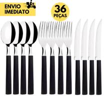 36 Talheres de Inox Cabo Preto 12 Facas 12 Colheres12 Garfos Residencial Restaurantes Hotel Padarias