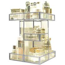 360 graus de rotação Maquiagem Organizador de maquiagem Antique Countertop Cosmetic Storage Box Mirror Glass Beauty Display, Gold Spin Large Capacity Holder for Brushes Batons Skincare Toner (prata)