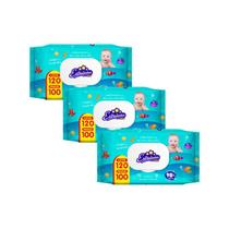 360 Toalhas Lenços Umedecidos Estrelinhas Wipes Care (3 x 120fls)