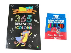 365 Desenhos Livro Infantil p/ colorir + 12 Lápis de colorir