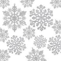 36pcs Natal floco de neve enfeites plástico glitter flocos de neve ornamentos para decorações de árvore de Natal, 4 polegadas, prata - Krisdecor