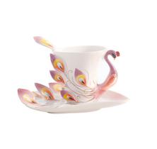 3D Color Enamel Animal Coffee Cup com pires e colher conjunto cerâmica xícaras de chá da tarde porcelana Drinwkare Xícaras de chá (Roxo)