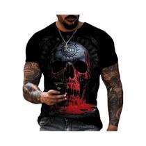 3D crânio impresso t-shirt, moda retro, hip hop, personalidade, super legal, horror, casual, verão