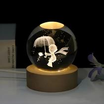 3D Pequeno Príncipe Cristal LED Night Light 6cm Base De Madeira Sete Cores Presente Para Meninos E