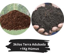 3kg Terra Adubada e 1kilo de Humus Pronto para Jardim Plantio de Plantas, Pomares e Horta