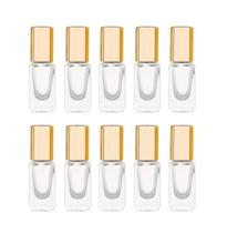 3ml quadrado frasco de rolo de vidro para óleos essenciais, mini frascos de vidro com bolas de rolo de aço inoxidável, tampas de alumínio de ouro portátil roll-on frasco aromaterapia aromaterapia recipiente-10 pack