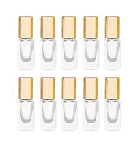 3ml quadrado frasco de rolo de vidro para óleos essenciais, mini frascos de vidro com bolas de rolo de aço inoxidável, tampas de alumínio de ouro portátil roll-on frasco aromaterapia aromaterapia recipiente-10 pack