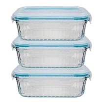 3Pç Pote Retangular Canelado 370ML Marmita Fit Frutas Lanches