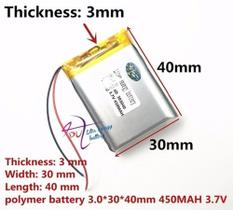 (3pcs)bateria 3,7v 450mah 3mm X 30mm X 40mm C/2 Fios (3pcs)bateria 3,7v 450mah 3mm X 30mm X 40mm C/2 Fios