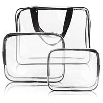 3Pcs Clear Travel Bags para produtos de higiene pessoal - Clear Cosmetic Bags Toiletry Travel Set para mulheres com alça Clear Makeup Bags com zíper - Sacos plásticos transparentes para mulheres sacos de vinil com zíper