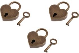3pcs mini bronze antigo cadeado pequeno metal em forma de coração cadeado archaize estilo coração em forma de bloqueio mini fechadura com chave
