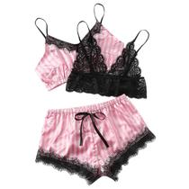 3pcs terno sexy feminino laço listra arco lingerie cueca roupa interior conjunto de pijamas 3pcs terno sexy feminino laço listra arco lingerie cueca roupa interior conjunto de pijamas