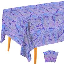 3PCS Toalhas de Mesa para Aniversário Demon Hunters, Estampa Roxa de Energia Demoníaca, Toalha de Mesa Graduação 9FT com Laser Holográfico Brilhante, Decoração de Filme Idol Coreano para Festa Infantil