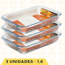3UN Assadeira Vidro Transparente 1,6L Lasanha Bolo Massas 3UN Assadeira Vidro Transparente 1,6L Lasanha Bolo Massas