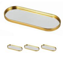 3un Bandeja Decorativa de Vidro espelhado metal dourado oval 3un Bandeja Decorativa de Vidro espelhado metal dourado oval