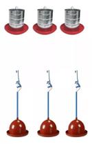 3un Bebedouro Pendular +3 Comedouro 5kg Galinha Caipira Aves