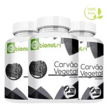 3Un Carvão Vegetal Ativado Puro Premium 360Cáps 100% Absorção Bionutri