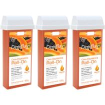 3UN Cera Refil Roll On Mamão 100g Depilação Depilflax 3UN Cera Refil Roll On Mamão 100g Depilação Depilflax