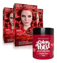 3un Coloração Beautycolor Kit 77.44 + Color Pots Vermelho Flame