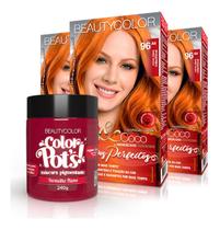 3un. Coloração Kit Beautycolor 96.44 + Color Pots Vermelho Flame