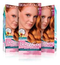 3un Coloração Kit Bela&Cor Sem Amônia 7.43 Ruivo Acobreado