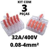 3un Conector Elétrico Emenda Derivação Para Iluminação 6 vias 1 entrada 5 saídas 4mm² 32A/400V Laranja