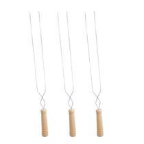 3un Espeto duplo inox cabo madeira churrasco 65cm aço 3un Espeto duplo inox cabo madeira churrasco 65cm aço