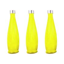 3un GARRAFA DE VIDRO C/ TAMPA INOX ACQUA ÁGUA SUCO AMARELO 3un GARRAFA DE VIDRO C/ TAMPA INOX ACQUA ÁGUA SUCO AMARELO